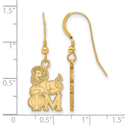 Vergoldet Sterlingsilber Logoart Phi Mu Sorority Symbol Klein Hängend Draht Ohrringe
