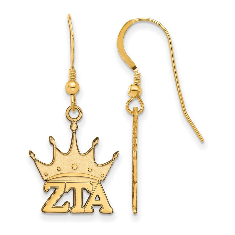 Vergoldet Sterlingsilber Logoart Zeta Tau Alpha Sorority Symbol Klein Hängend Draht Ohrringe