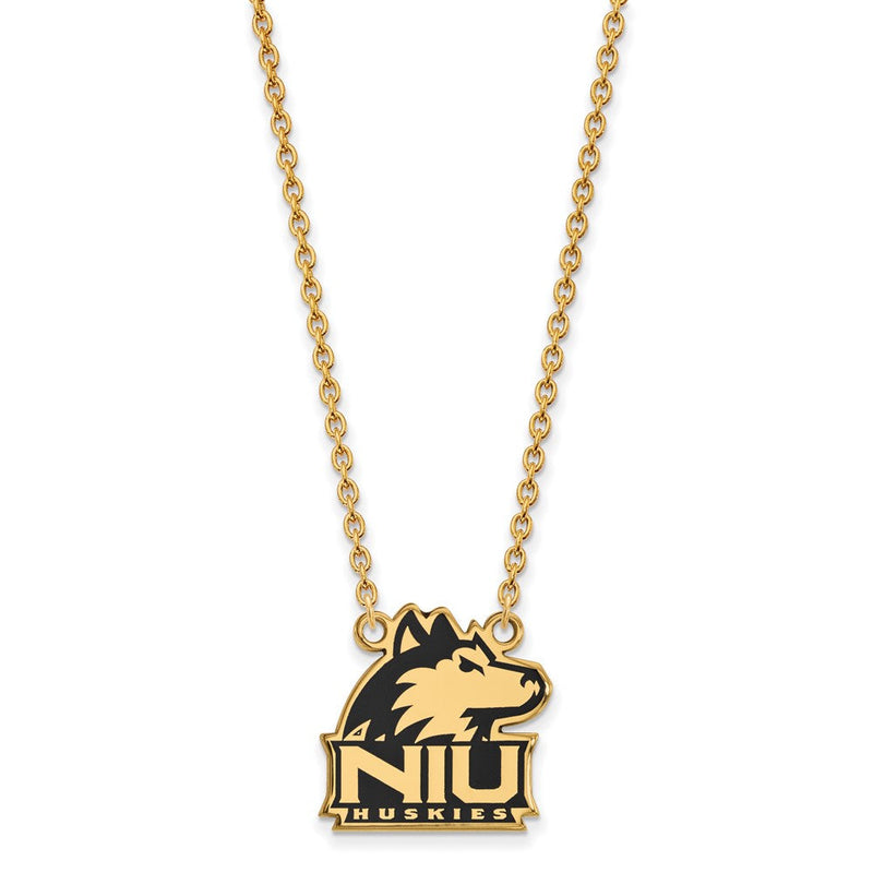 Vergoldet Sterlingsilber Logoart Northern Illinois University N I U Huskies Groß Emailliert Anhänger 18 Zoll Halskette