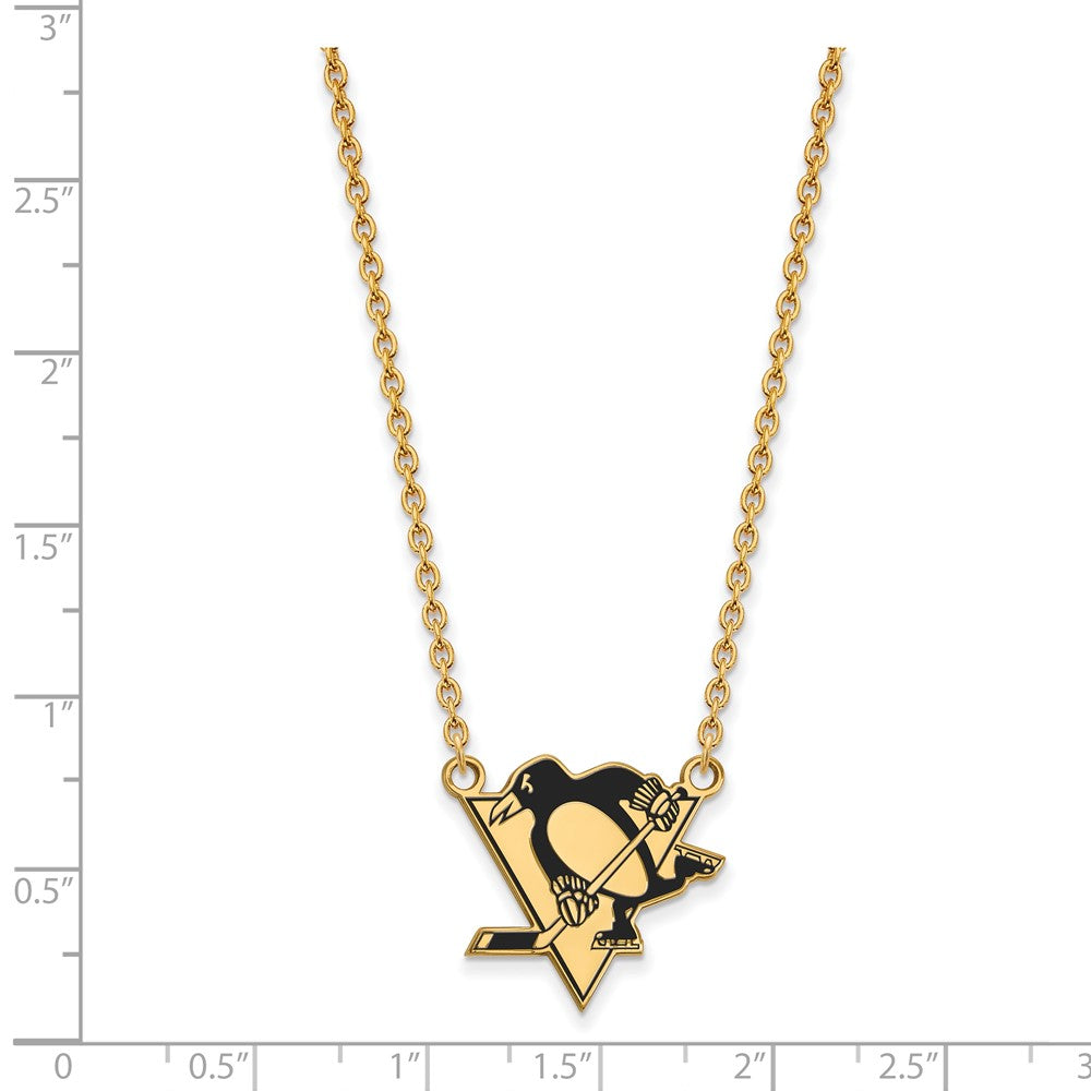 Vergoldet Sterlingsilber Nhl Logoart Pittsburgh Penguins Groß Emailliert Anhänger 18 Zoll Halskette