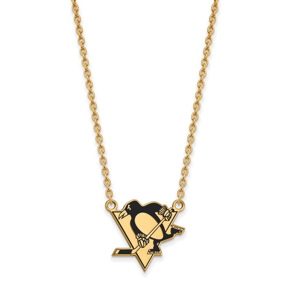 Vergoldet Sterlingsilber Nhl Logoart Pittsburgh Penguins Groß Emailliert Anhänger 18 Zoll Halskette