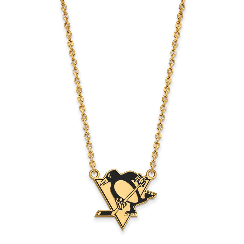Vergoldet Sterlingsilber Nhl Logoart Pittsburgh Penguins Groß Emailliert Anhänger 18 Zoll Halskette