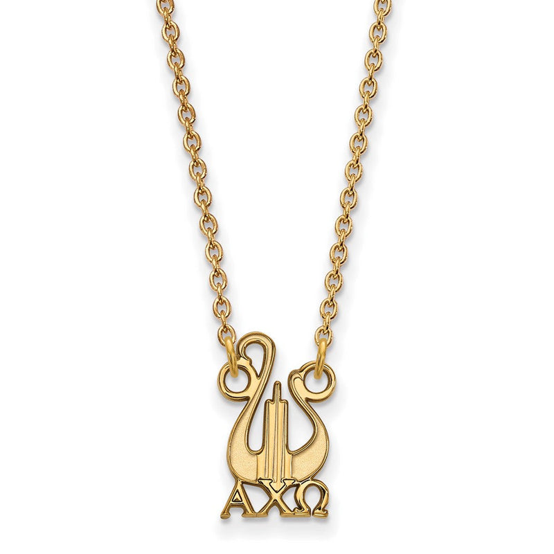 Vergoldet Sterlingsilber Logoart Alpha Chi Omega Sorority Symbol Klein Anhänger 18 Zoll Halskette