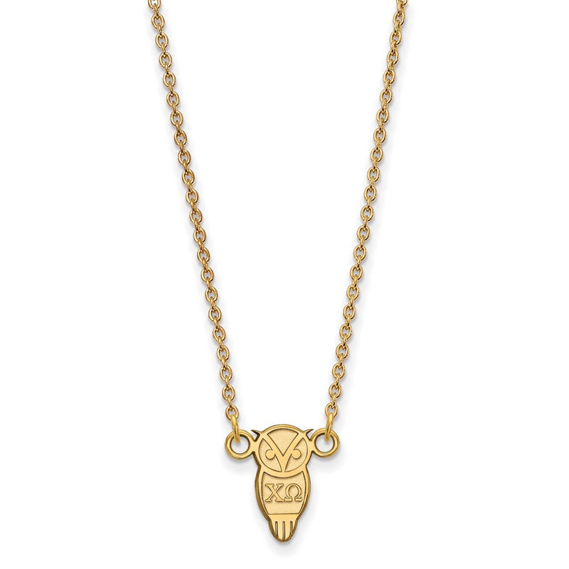 Vergoldet Sterlingsilber Logoart Chi Omega Sorority Symbol Extra Klein Anhänger 18 Zoll Halskette