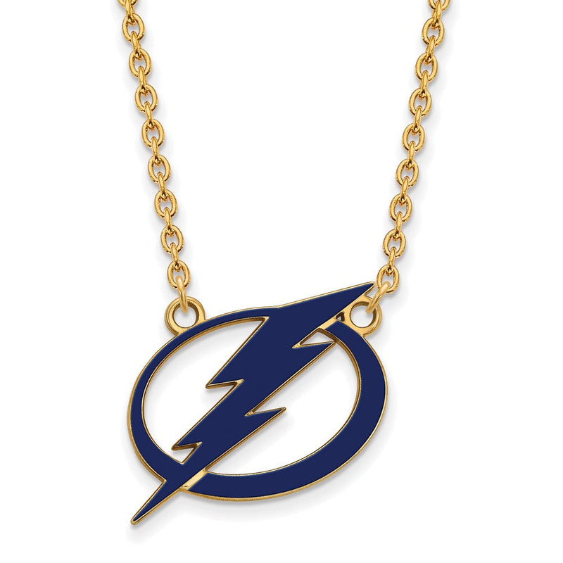 Vergoldet Sterlingsilber Nhl Logoart Tampa Bay Blitz Groß Emailliert Anhänger 18 Zoll Halskette