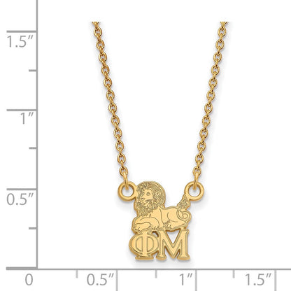 Vergoldet Sterlingsilber Logoart Phi Mu Sorority Symbol Extra Klein Anhänger 18 Zoll Halskette