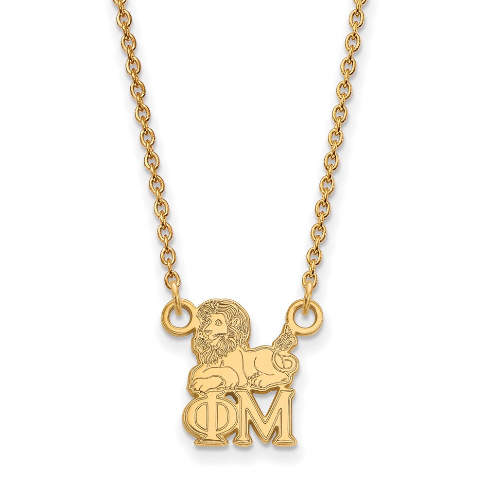 Vergoldet Sterlingsilber Logoart Phi Mu Sorority Symbol Extra Klein Anhänger 18 Zoll Halskette