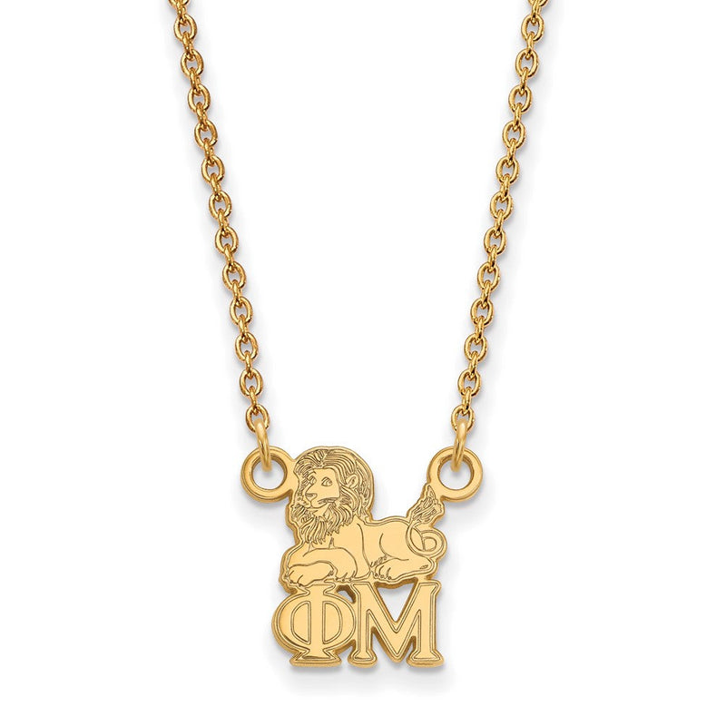 Vergoldet Sterlingsilber Logoart Phi Mu Sorority Symbol Extra Klein Anhänger 18 Zoll Halskette