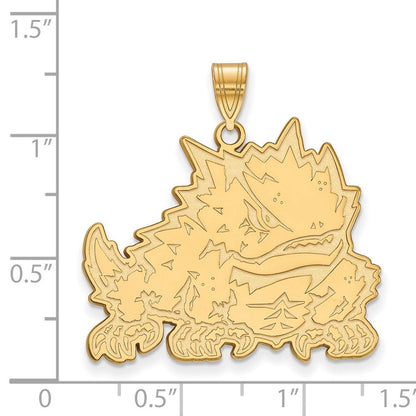 Vergoldet Sterlingsilber Logoart Texas Christlich University Gehörnt Frosch Extra Groß Anhänger