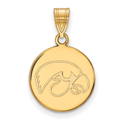 10K Gelbgold Logoart University Of Iowa Hawk Mittel Rund Plättchen Anhänger