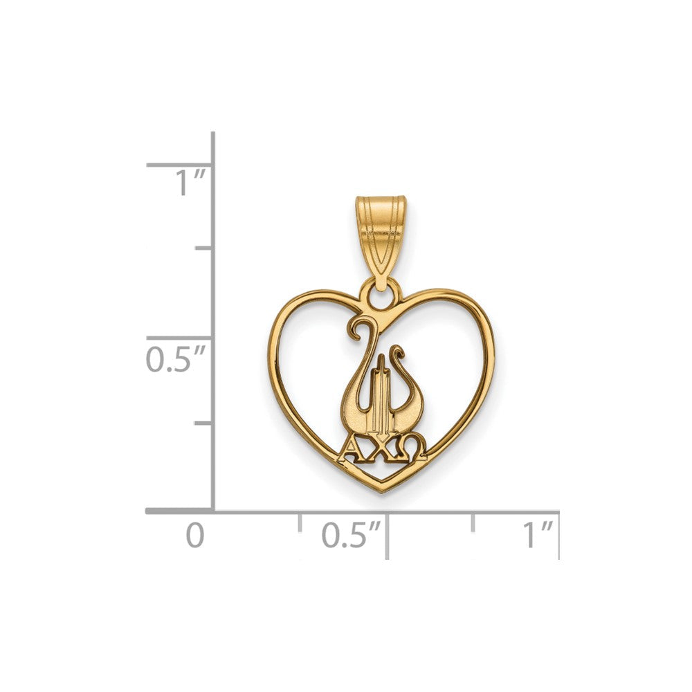 Vergoldet Sterlingsilber Logoart Alpha Chi Omega Sorority Symbol Herz Anhänger