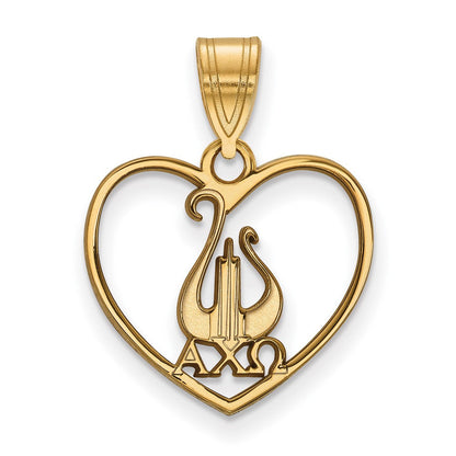 Vergoldet Sterlingsilber Logoart Alpha Chi Omega Sorority Symbol Herz Anhänger