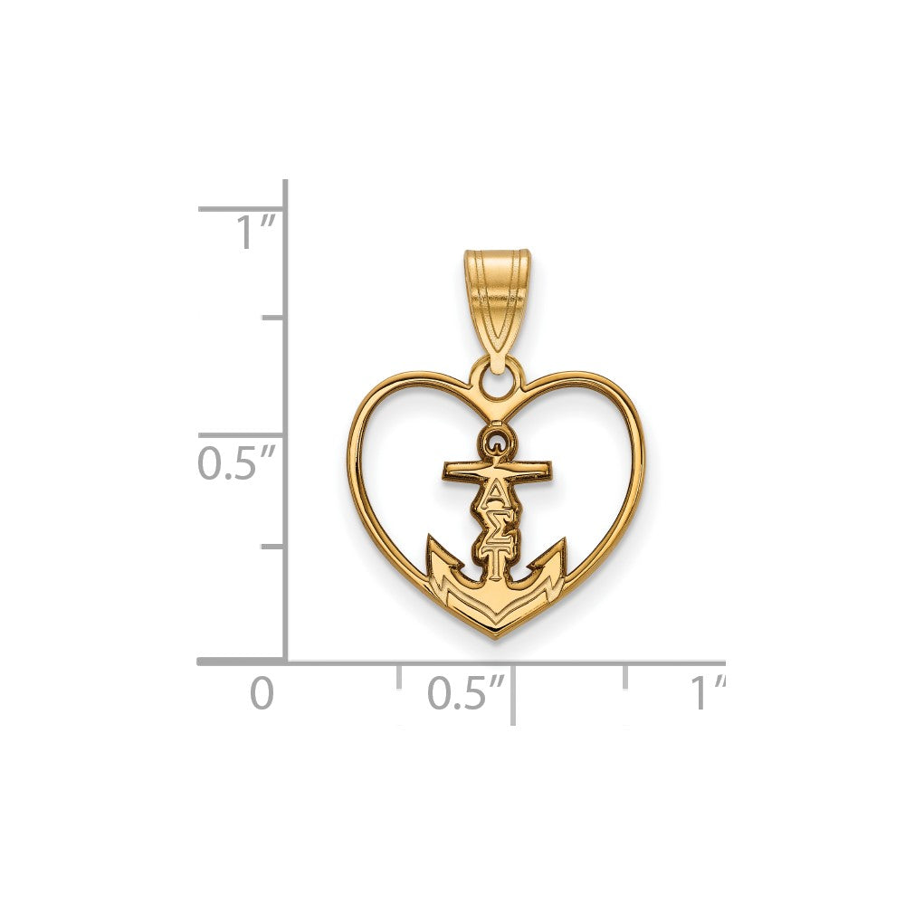 Vergoldet Sterlingsilber Logoart Alpha Sigma Tau Sorority Symbol Herz Anhänger