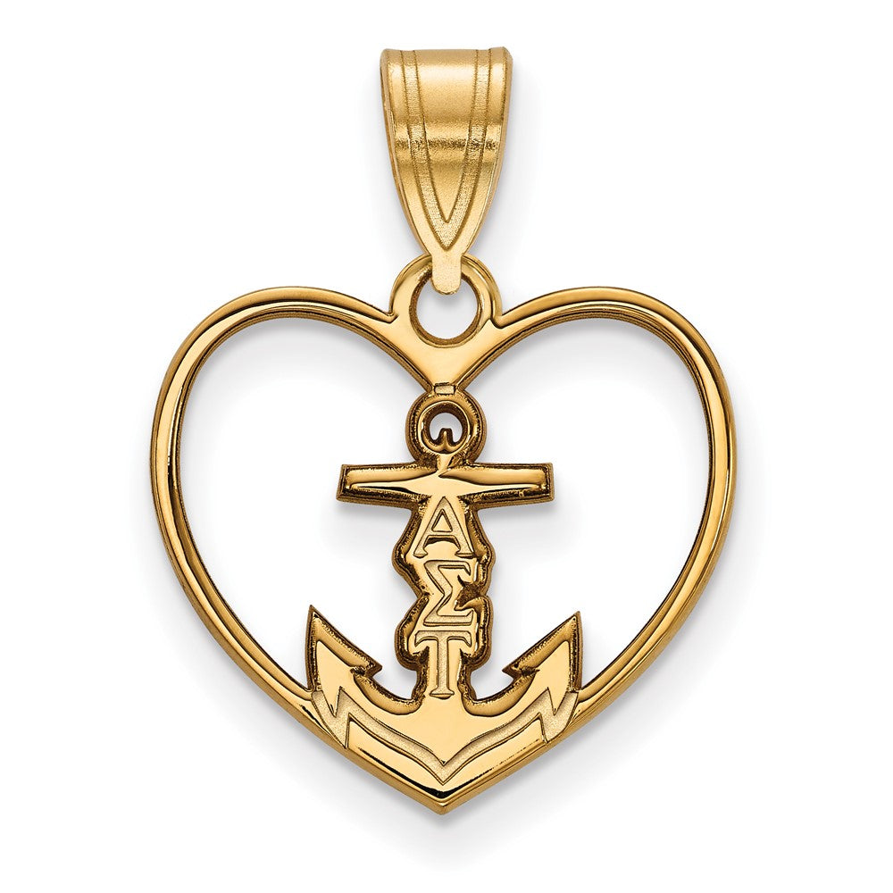 Vergoldet Sterlingsilber Logoart Alpha Sigma Tau Sorority Symbol Herz Anhänger
