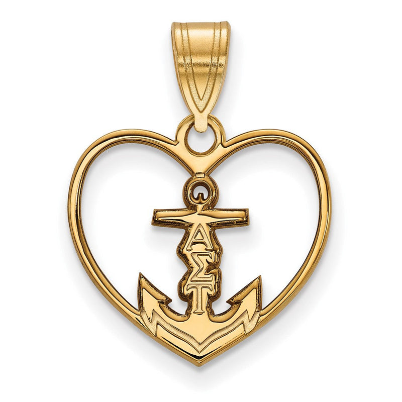 Vergoldet Sterlingsilber Logoart Alpha Sigma Tau Sorority Symbol Herz Anhänger