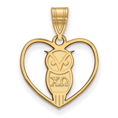 Vergoldet Sterlingsilber Logoart Chi Omega Sorority Symbol Herz Anhänger