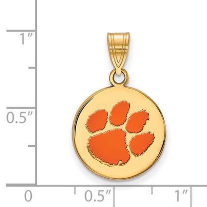 Vergoldet Sterlingsilber Logoart Clemson University Tiger Paw Mittel Emailliert Plättchen Anhänger