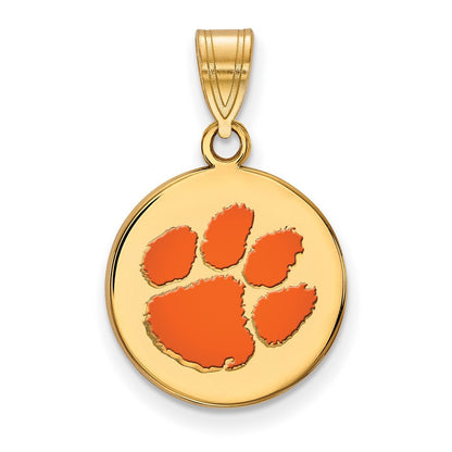 Vergoldet Sterlingsilber Logoart Clemson University Tiger Paw Mittel Emailliert Plättchen Anhänger