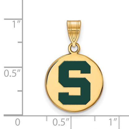 Vergoldet Sterlingsilber Logoart Michigan State U Mittel Emailliert Plättchen Anhänger