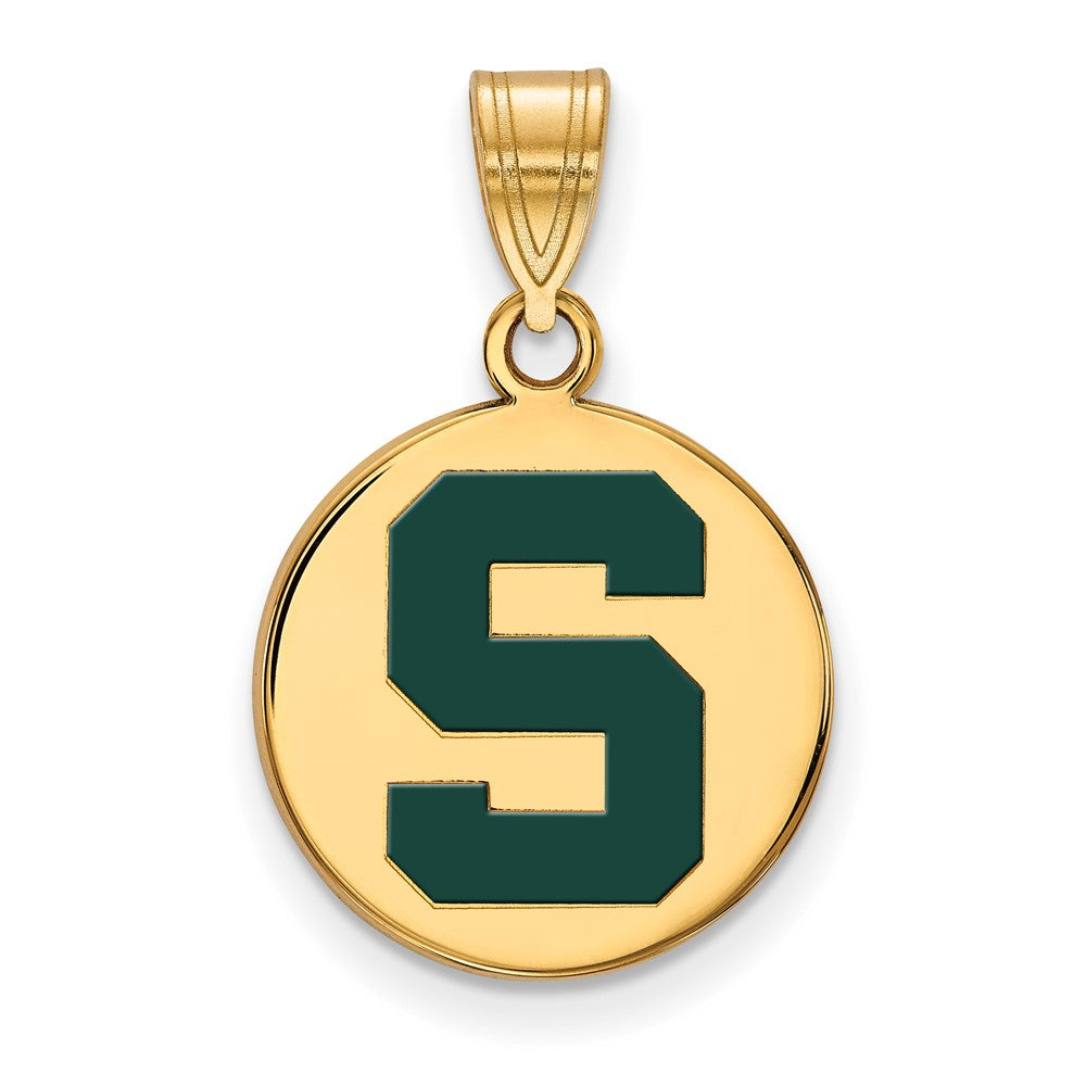 Vergoldet Sterlingsilber Logoart Michigan State U Mittel Emailliert Plättchen Anhänger