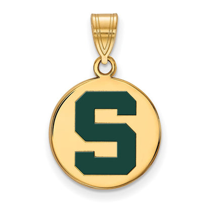 Vergoldet Sterlingsilber Logoart Michigan State U Mittel Emailliert Plättchen Anhänger