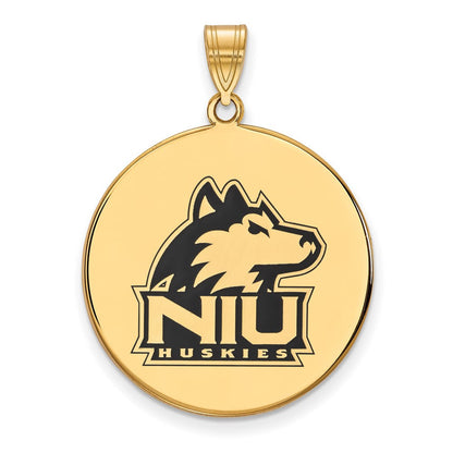 Vergoldet Sterlingsilber Logoart Northern Illinois University N I U Huskies Extra Groß Emailliert Plättchen Anhänger
