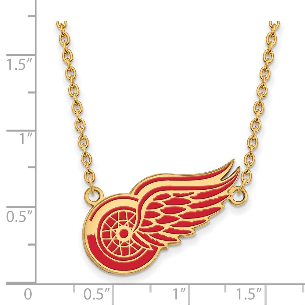 Vergoldet Sterlingsilber Nhl Logoart Detroit Rot Flügel Groß Emailliert Anhänger 18 Zoll Halskette
