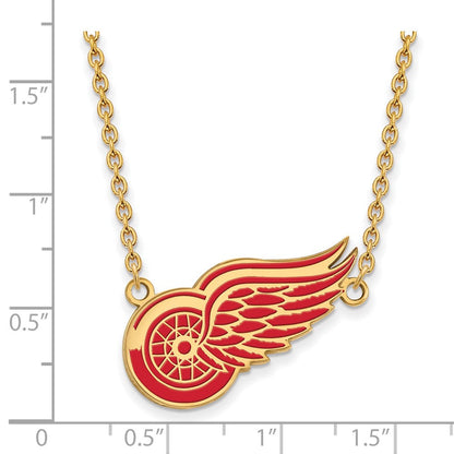 Vergoldet Sterlingsilber Nhl Logoart Detroit Rot Flügel Groß Emailliert Anhänger 18 Zoll Halskette