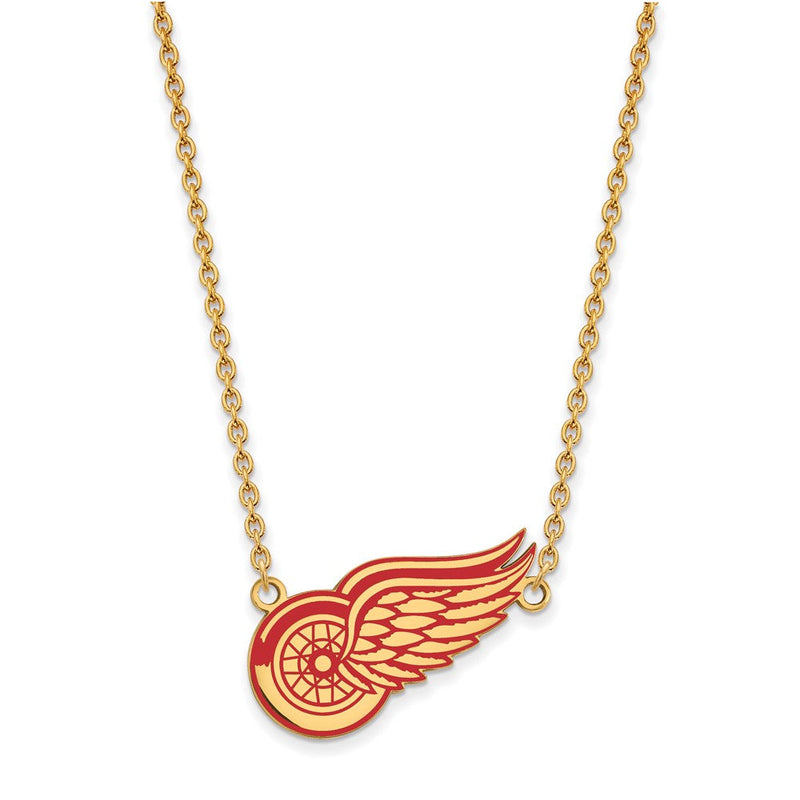 Vergoldet Sterlingsilber Nhl Logoart Detroit Rot Flügel Groß Emailliert Anhänger 18 Zoll Halskette