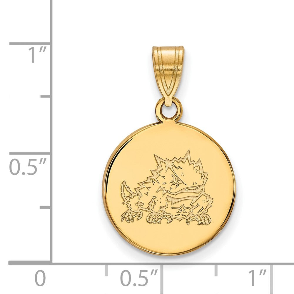 Vergoldet Sterlingsilber Logoart Texas Christlich University Gehörnt Frosch Mittel Plättchen Anhänger