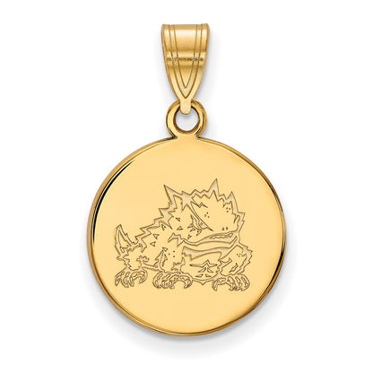 Vergoldet Sterlingsilber Logoart Texas Christlich University Gehörnt Frosch Mittel Plättchen Anhänger