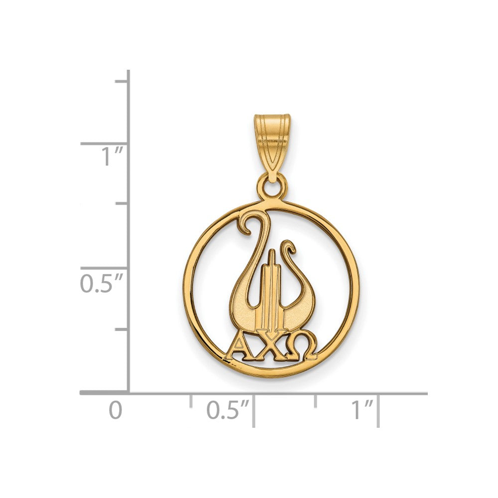 Vergoldet Sterlingsilber Logoart Alpha Chi Omega Sorority Symbol Groß Kreis Anhänger