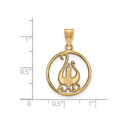 Vergoldet Sterlingsilber Logoart Alpha Chi Omega Sorority Symbol Groß Kreis Anhänger