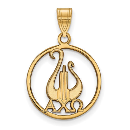 Vergoldet Sterlingsilber Logoart Alpha Chi Omega Sorority Symbol Groß Kreis Anhänger