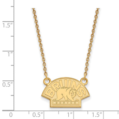 Vergoldet Sterlingsilber Nhl Logoart Boston Bruins Klein Anhänger 18 Zoll Halskette