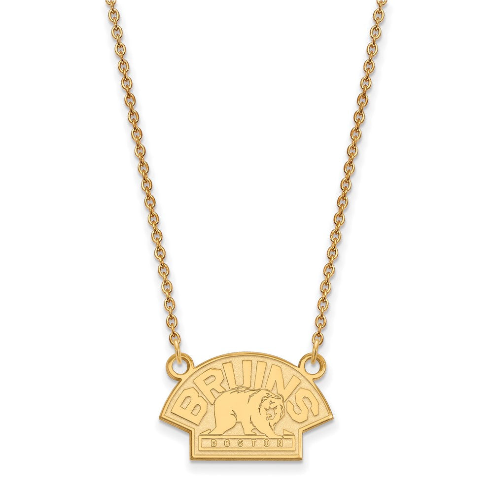 Vergoldet Sterlingsilber Nhl Logoart Boston Bruins Klein Anhänger 18 Zoll Halskette