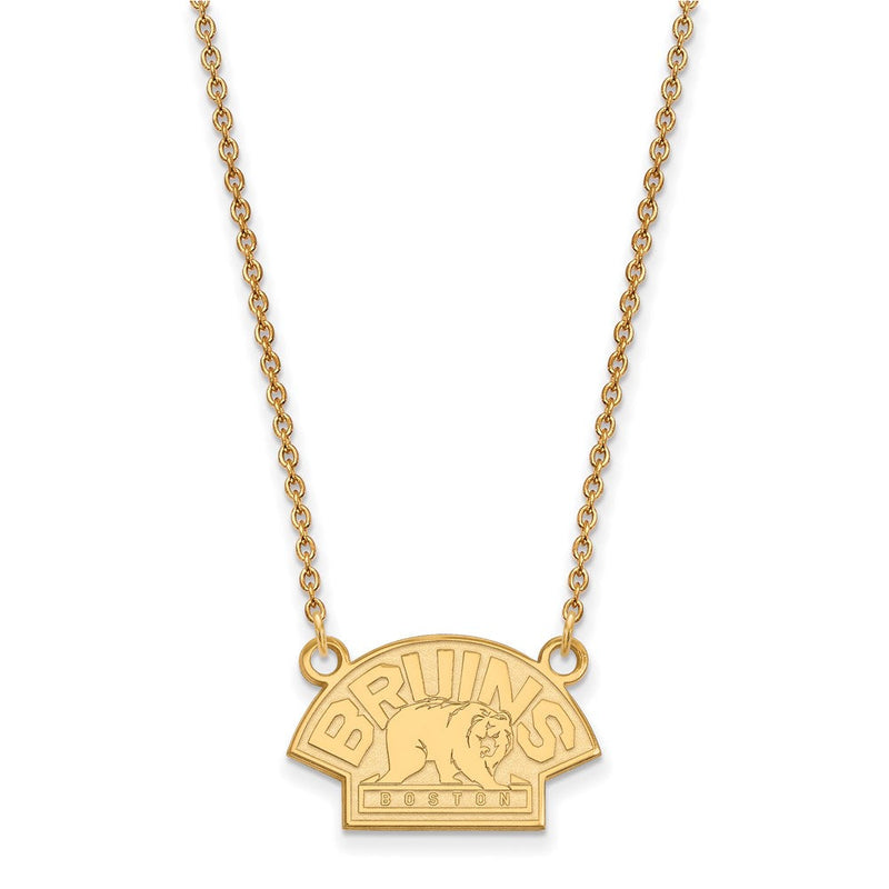 Vergoldet Sterlingsilber Nhl Logoart Boston Bruins Klein Anhänger 18 Zoll Halskette