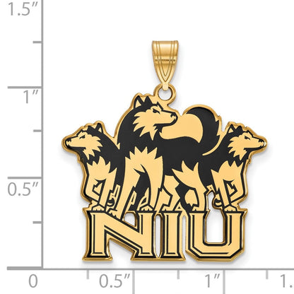 Vergoldet Sterlingsilber Logoart Northern Illinois University N I U mit Huskies Extra Groß Emailliert Anhänger