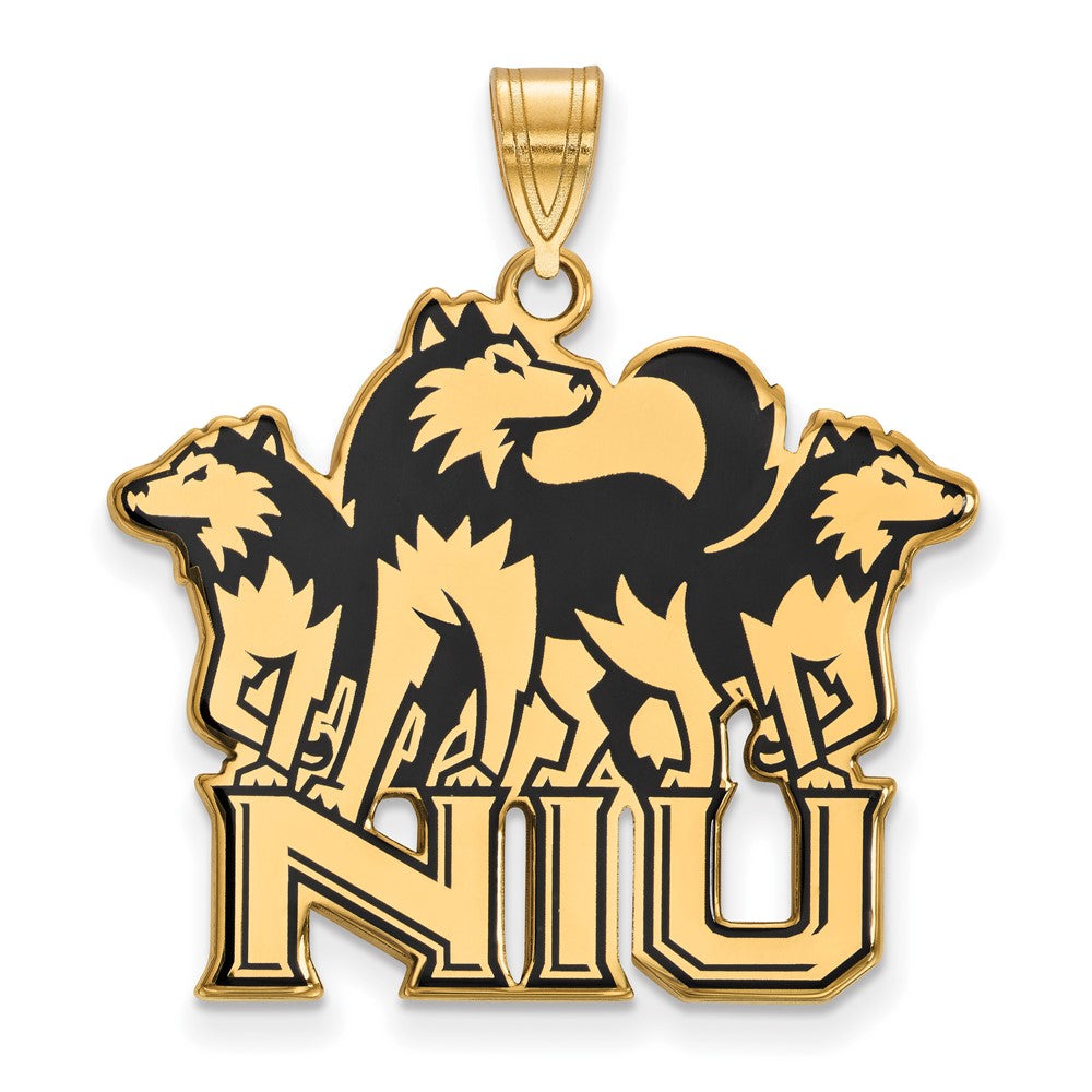 Vergoldet Sterlingsilber Logoart Northern Illinois University N I U mit Huskies Extra Groß Emailliert Anhänger