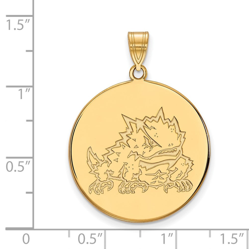 Vergoldet Sterlingsilber Logoart Texas Christlich University Gehörnt Frosch Extra Groß Plättchen Anhänger
