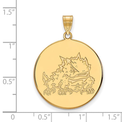 Vergoldet Sterlingsilber Logoart Texas Christlich University Gehörnt Frosch Extra Groß Plättchen Anhänger