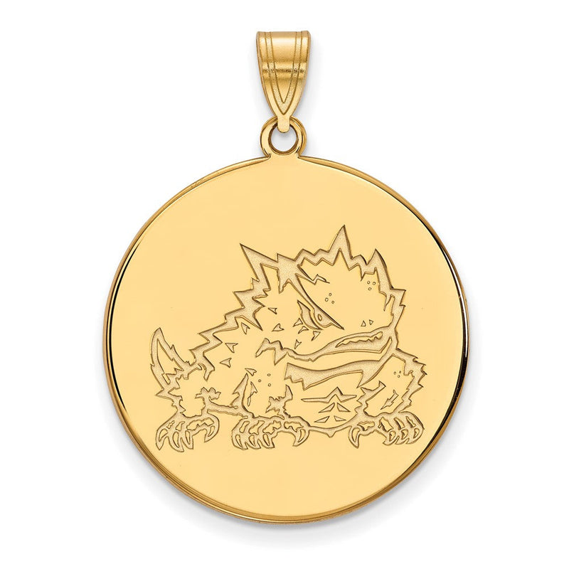 10K Gelbgold Logoart Texas Christlich University Gehörnt Frosch Extra Groß Plättchen Anhänger