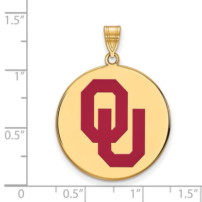 Vergoldet Sterlingsilber Logoart University Of Oklahoma O U Extra Groß Emailliert Plättchen Anhänger