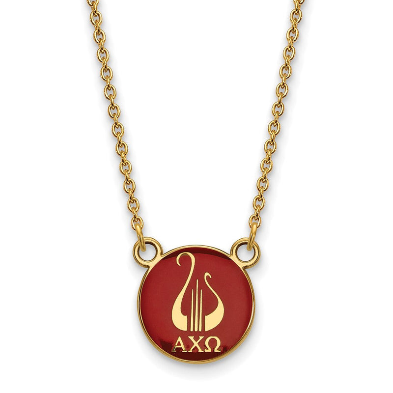 Vergoldet Sterlingsilber Logoart Alpha Chi Omega Sorority Symbol Klein Farbe Emaille Anhänger 18 Zoll Halskette
