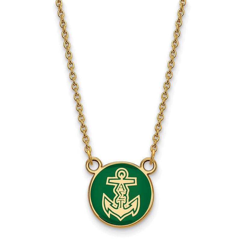 Vergoldet Sterlingsilber Logoart Alpha Sigma Tau Sorority Symbol Klein Farbe Emaille Anhänger 18 Zoll Halskette