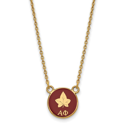 Vergoldet Sterlingsilber Logoart Alpha Phi Sorority Symbol Klein Farbe Emaille Anhänger 18 Zoll Halskette