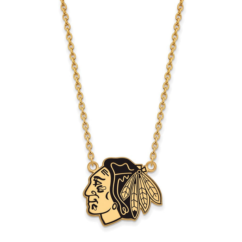 Vergoldet Sterlingsilber Nhl Logoart Chicago Blackhawks Groß Emailliert Anhänger 18 Zoll Halskette
