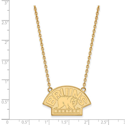 Vergoldet Sterlingsilber Nhl Logoart Boston Bruins Groß Anhänger 18 Zoll Halskette