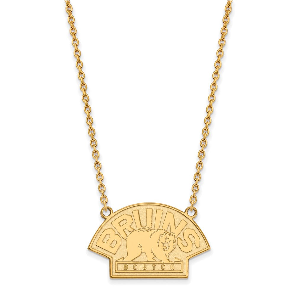 Vergoldet Sterlingsilber Nhl Logoart Boston Bruins Groß Anhänger 18 Zoll Halskette