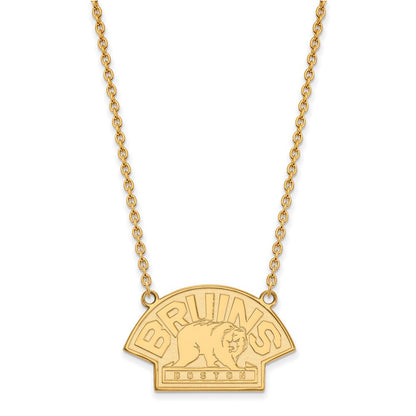 Vergoldet Sterlingsilber Nhl Logoart Boston Bruins Groß Anhänger 18 Zoll Halskette